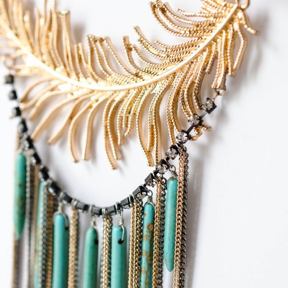 Vintage Boho Bib Necklace, Vintage Artisan Asymmetrical Statement Necklace - Picture 6 of 8